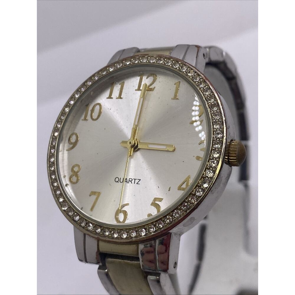 Vintage Womens Silver Gold Rhinestone Watch New Battery